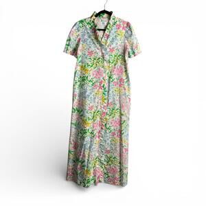 Vintage Floral Maxi Dress with Ruffle Collar and Puff Sleeves